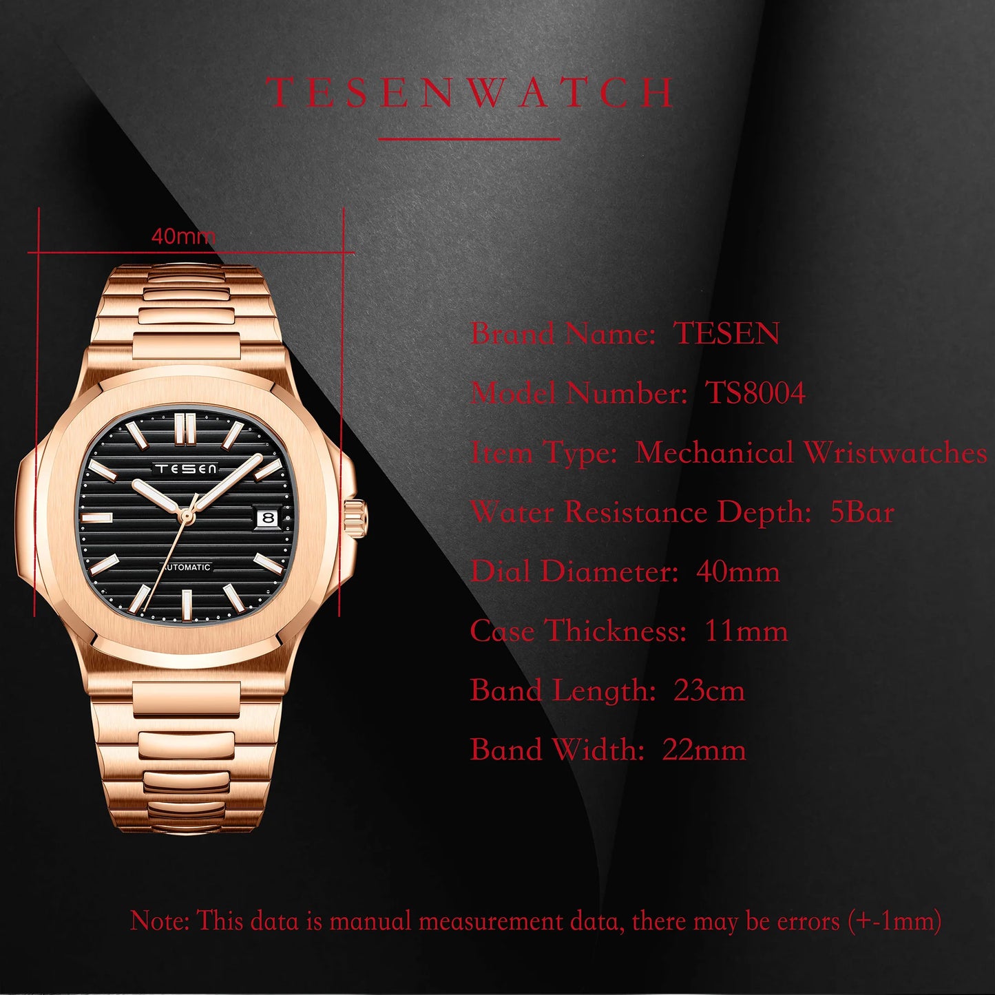 TESEN Men Luxury Brand Sports Watches Male Military Automatic Mechanical Watches Steel Luminous Hand Patek Watch AAA Nautilus