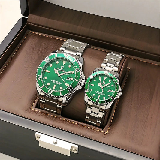 Men's Watches Quartz Women's Male Luxury Paired Lover Fashion Green AAA Replica Gold Stainless Steel Waterproof Silver Business